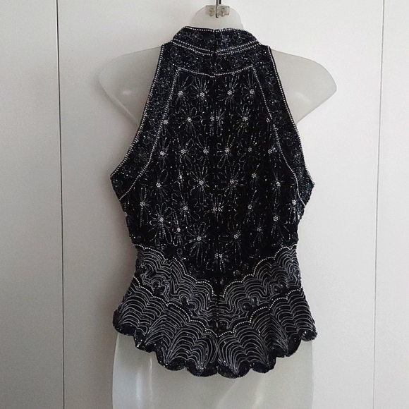 Vintage Papell Boutique Evening Black & Silver Beaded Trapeze Halter Top Size M - Picture 5 of 16